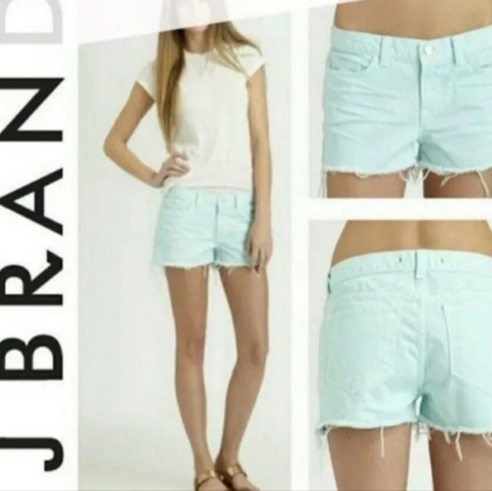 J Brand Cut Off Womens Shorts Size 25 Aqua Blue Solid Denim Jean Cotton